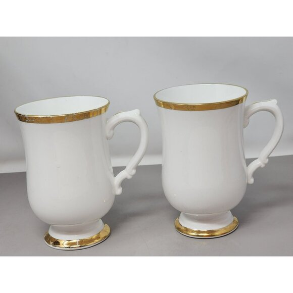 Set Of 4 Royal Victoria‎ Vintage White Fine ChiBone China Mugs Gold Trim Elegant - Picture 9 of 16